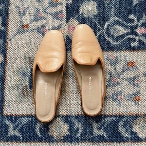 Stubbs and Wootton Cream and Brown Leather Mules Size 7